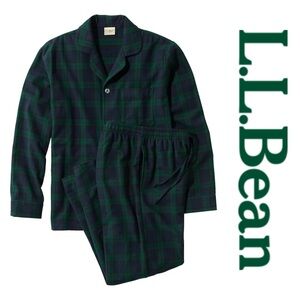 L.L. Bean Men's Scotch Plaid Flannel Pajamas Lounge Set Black Watch Tartan L